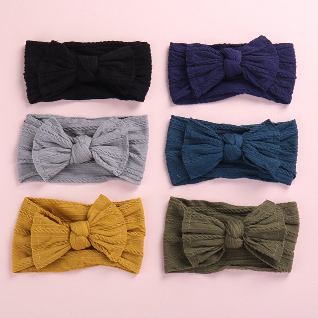 Jacquard Rib Wide Nylon Newborn Headband Knotted Bow Hair Band Braid Bows Baby Hair Accessories for Infants 27 ColorsWatermelon Red He Qiyong unisex
