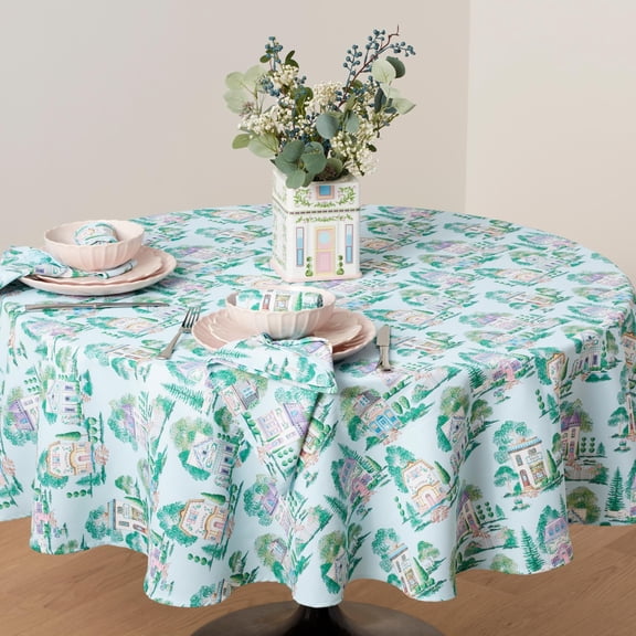 Lenox Spice Village Allover Tablecloth, Blue, 70"W x 70"L