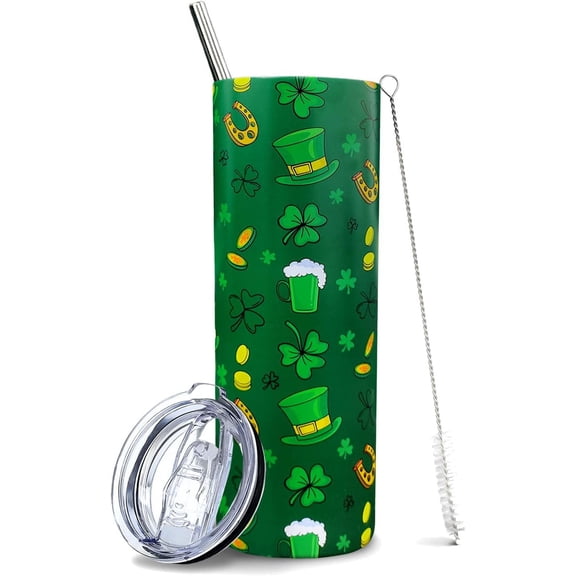 St Patrick Cup, Green Tumbler, Shamrock St Patricks Day Cups/Coffee Mug, St Patrick Day Gifts, Irish Gifts for Women Men, St Patricks Day Accessories/Decorations/Decor/Stuff, St Patricks Cup 20 Oz