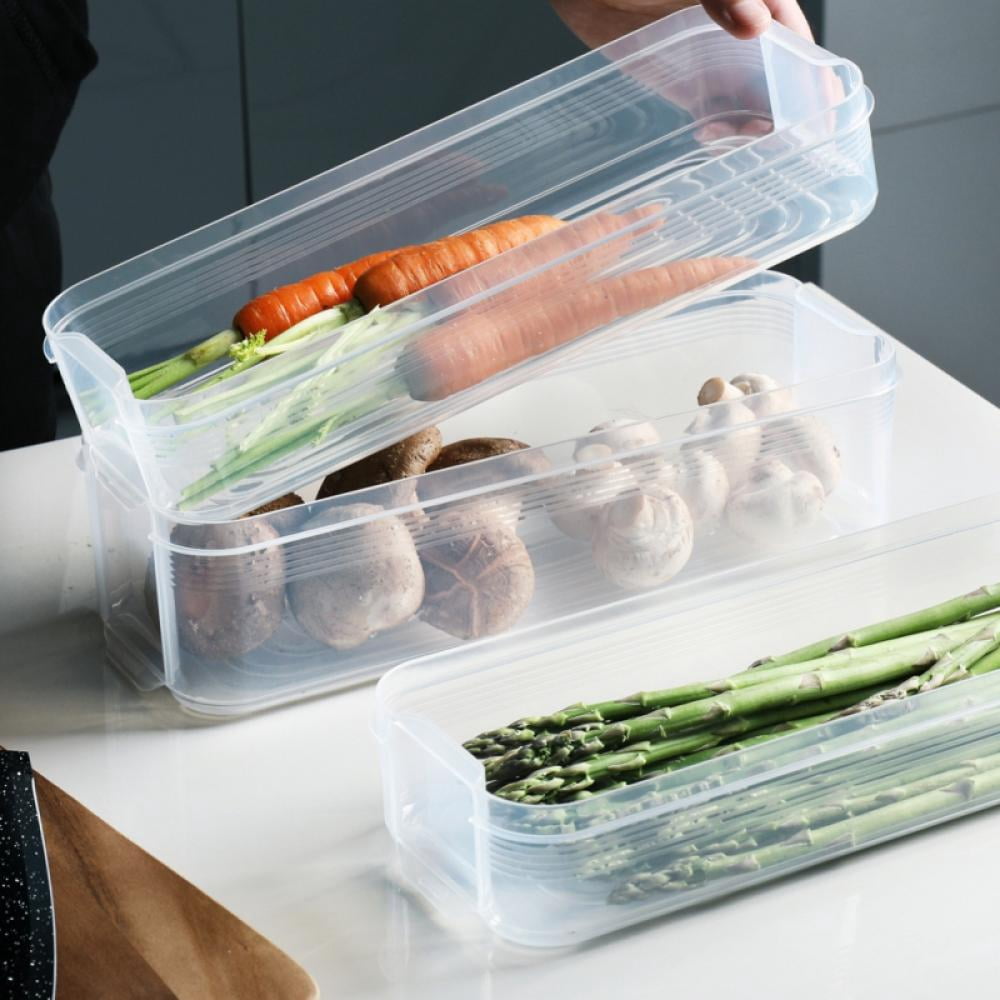 Refrigerator Food Storage Containers, Lettuce Keeper Large Produce Saver Stackable Container with Lids, Clear Veggie Fruit Salad Lettuce Container