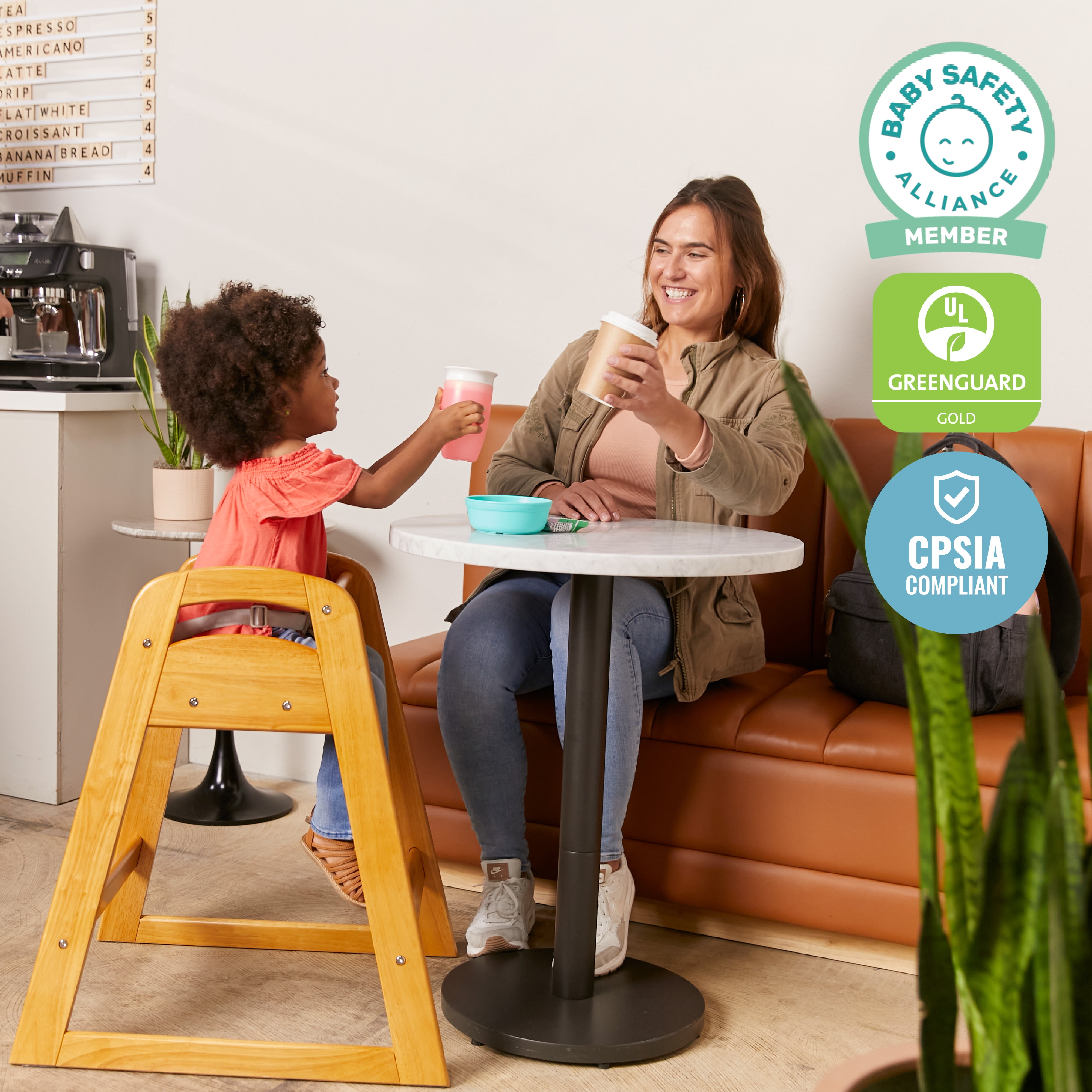 ECR4Kids ASATT Wooden Baby High Chair with Safety Strap, Childrens Furniture, Honey