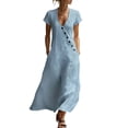 thumbnail image 3 of HVOBTTY Summer Women's Short Sleeve Maxi A-Line Dress Structure V Neck Casual Stylish Daily Attire, 3 of 5