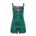 thumbnail image 5 of Gustave Women Silk Satin Cami Shorts Pajamas Set Sexy Lace Sleepwear Lingerie Ladies V Neck Camisole Nightwear "Green, 2XL", 5 of 8