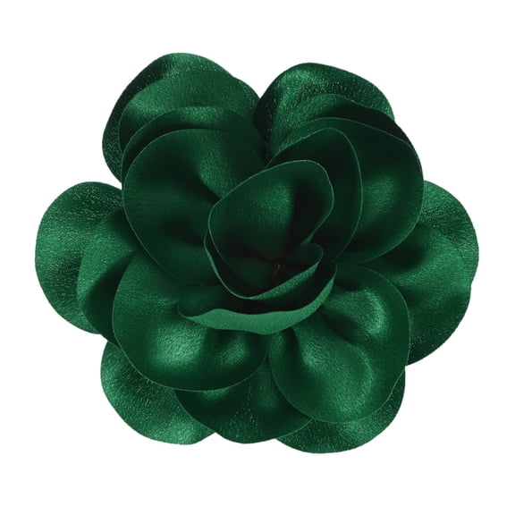 Rose Flower Brooches and Pins for Women, 5.5 Inch Lapel Pins Dainty Satin Fabric Big Camellia Hair Flowers Clips [14cm, Dark Green]