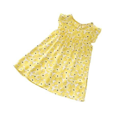 

DTBPRQ Toddler Baby Girl Floral Casual Dress Flutter Sleeve Princess Dress Flower Print Sundress Kids Summer Outfit Clothes