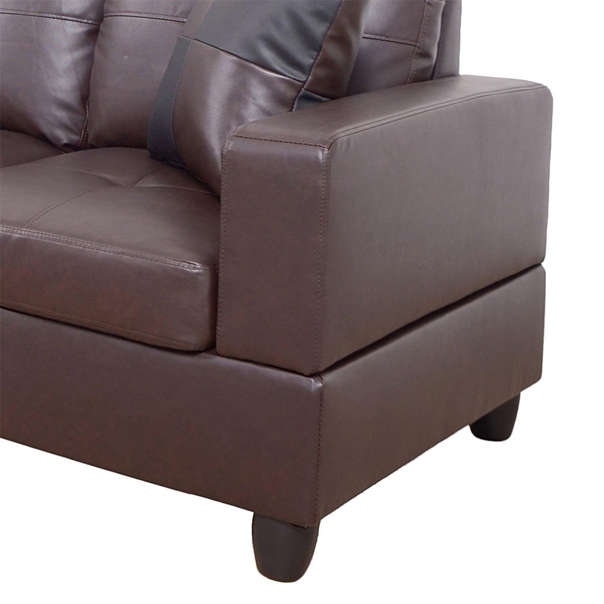 Hommoo Faux Leather Sectional Sofa, 4 Seat Living Room Furniture Sets, Modern L-Shaped Couches and Sofas Set for Home, Brown(No Ottomans)