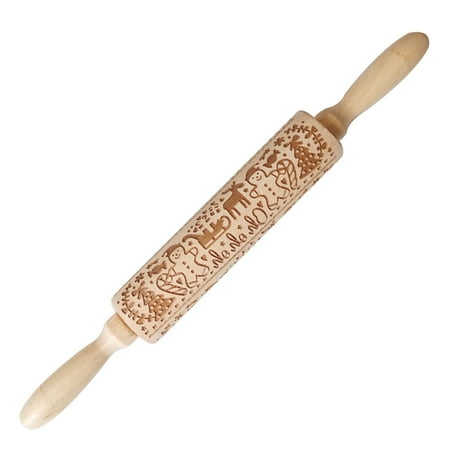 

1PC Wooden Rolling Pin Christmas Embossed Dough Roller Durable Rolling Stick Kitchen Accessories for Home Shop (Biscuitman)