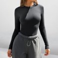 thumbnail image 1 of T-shirt à Manches Longues Col Rond Fileté Bas Femme Épaule Droite Ajustée, 1 of 4