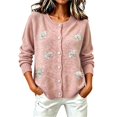 thumbnail image 2 of WCJM Womens Long Sleeve Button Down Crewneck Sweater Cardigan Casual Winter Outerwear Knit Top (Pink,M), 2 of 5