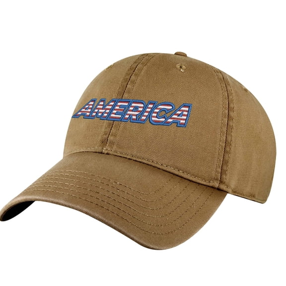 America Dad Hat - Patriotic Baseball Hat with Flag Color Embroidery - 100% Cotton Cap (CoyoteBrown)