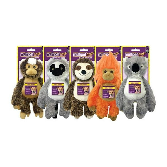 Multipet 8019380 Assorted Color Monkey, Lemur, Sloth, Tamarin & Koala Polyester Dog Toy, Medium - Case of 12
