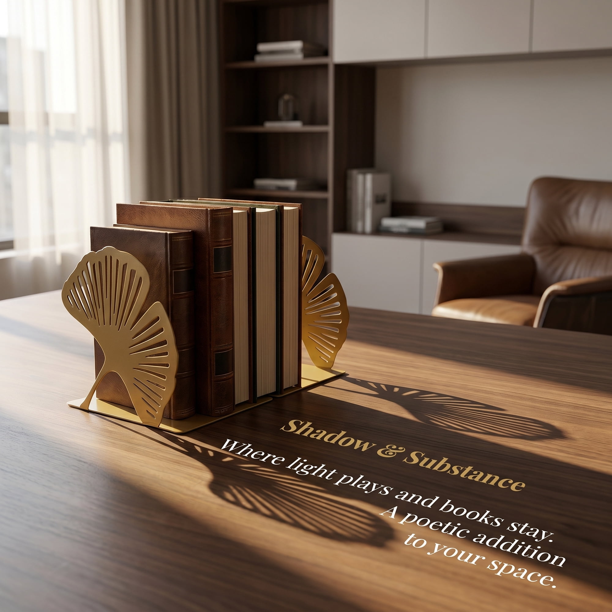 Unique Bargains Non-Skid Metal Bookends Leaf Design for Shelves Gold 4.9"x4.9"x4.9"