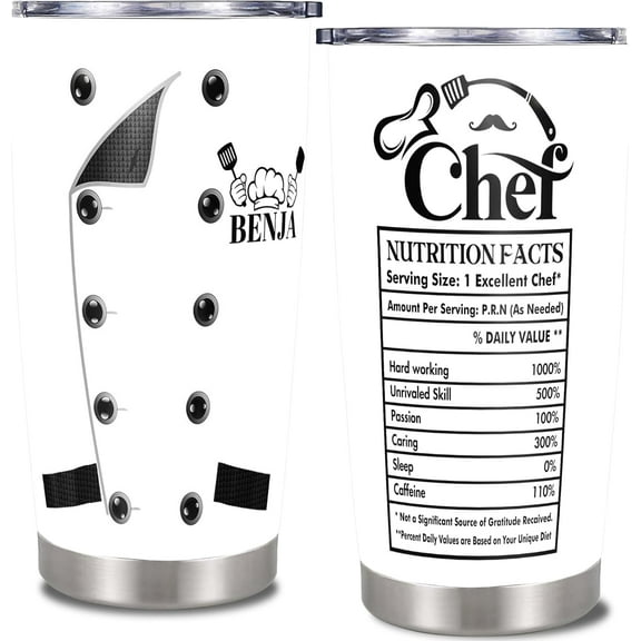 Personalized Chef Nutrition Facts Tumbler Customized Name Insulated Stainless Steel Cup With Lid Gifts For Baking Cooking Lovers Birthday Christmas