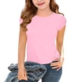 thumbnail image 2 of PWPSG Girls Back to School Shirts Kids Crewneck Tees Lightweight Summer Casual Shirts Solid Short Sleeve Tops for School & Daily Wear Pink 9-10 Years, 2 of 8