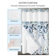thumbnail image 4 of No Hook Shower Curtain with Snap-in Liner, Navy Blue Eucalyptus Leaves Waterproof Fabric Bathroom Curtains, Retro Country Leaf Botanical Bath Curtains & Mesh Top Window 72"x96" Extra Long, 4 of 9