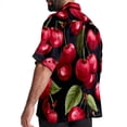 thumbnail image 3 of Cherry Men's Casual Printed Poplin Short Sleeve Button Down Beach Shirt with Spread Collar Top, 3 of 6