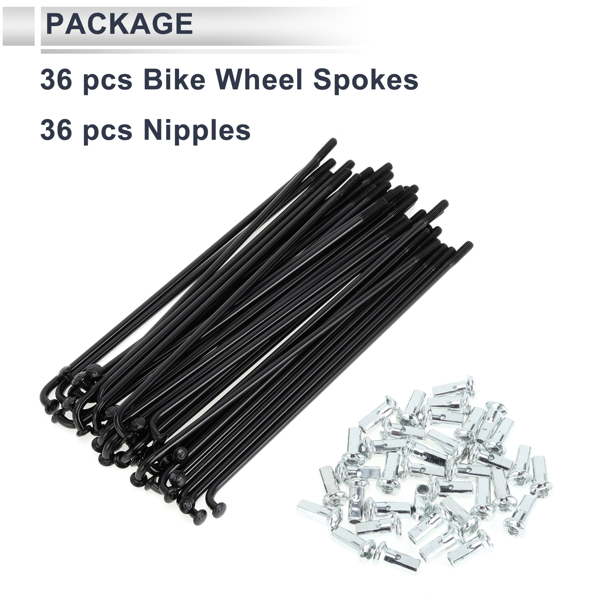 Unique Bargains 36Pcs Durable Universal 12G Bike Wheel Spokes with Nipples Black 4.69"