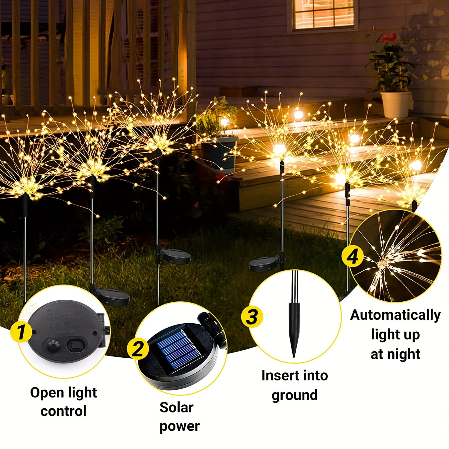 90/150/200 LED Solar Fireworks Lights Outdoor Waterproof Solar Garden Light With 8 Lighting Modes DIY Lawn Lamp For Yard Pathway Decor