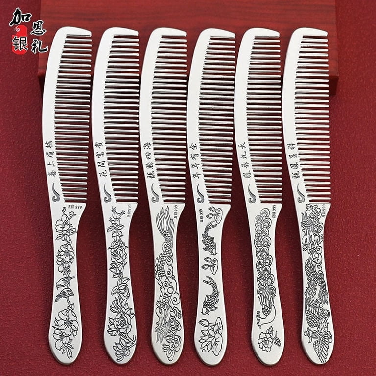 999 Pure Silver Comb with Enamel Snowflake Design, Handmade Silver Hair Comb & Long Handled 999 Sterling Silver Comb Gift for Mother main image 3