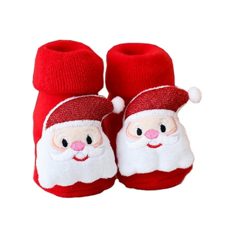 

BOOMTB Baby Christmas Socks Winter Thick Terry Socks Cartoon Santa Elk Anti Slip Socks