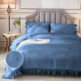 thumbnail image 3 of 5 Piece Luxury Vintage Ruffle Pattern Comforter By D.N.G. BEDDINGS Set Premium Super Soft, All Season, 800 Thread Count 100% Egyptian Cotton Oversized Super King Size Medium Blue Color, 3 of 8