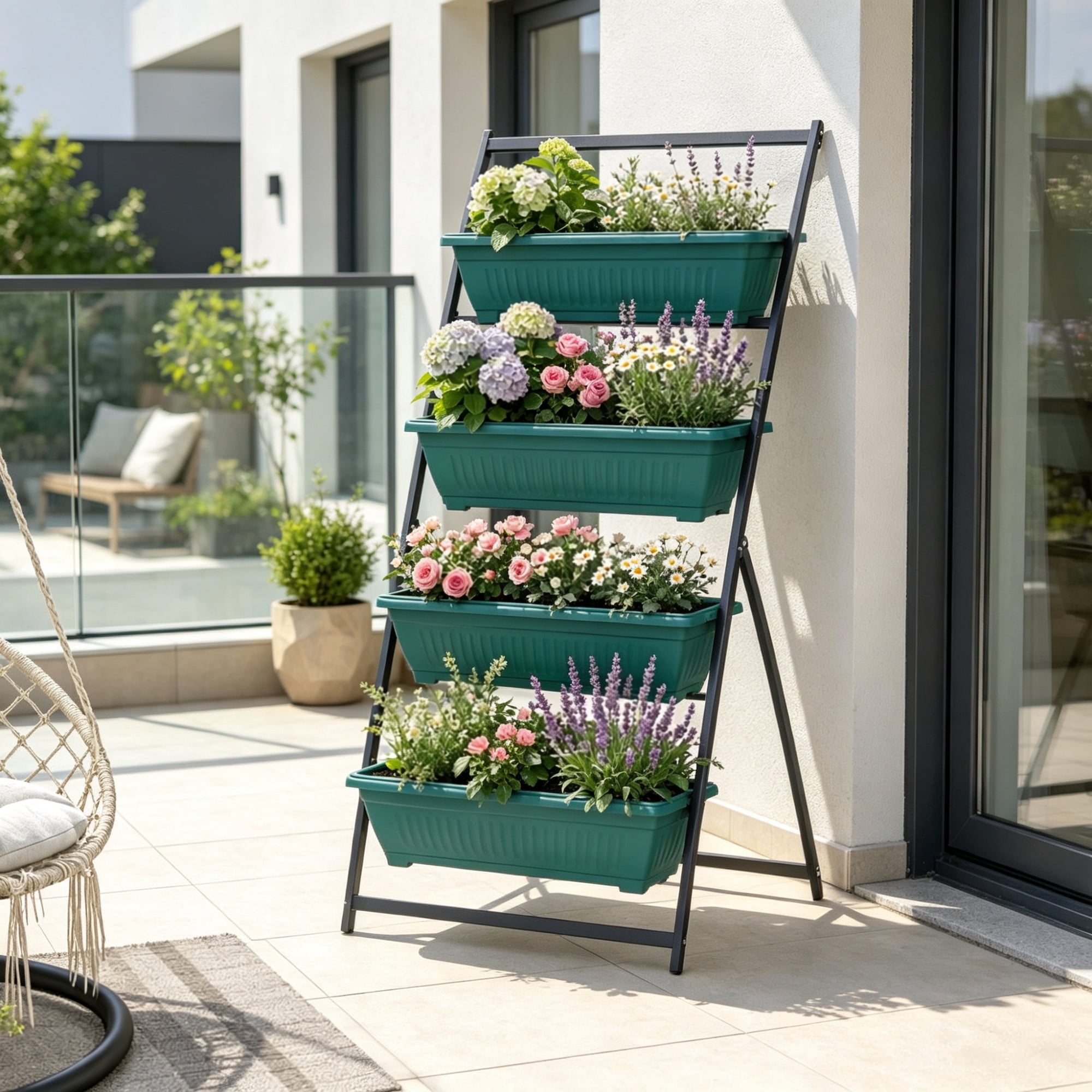 4-Tier Green Vertical Raised Garden Planter, Sturdy 4-Box Outdoor Plant Stand Grow Container for Plants