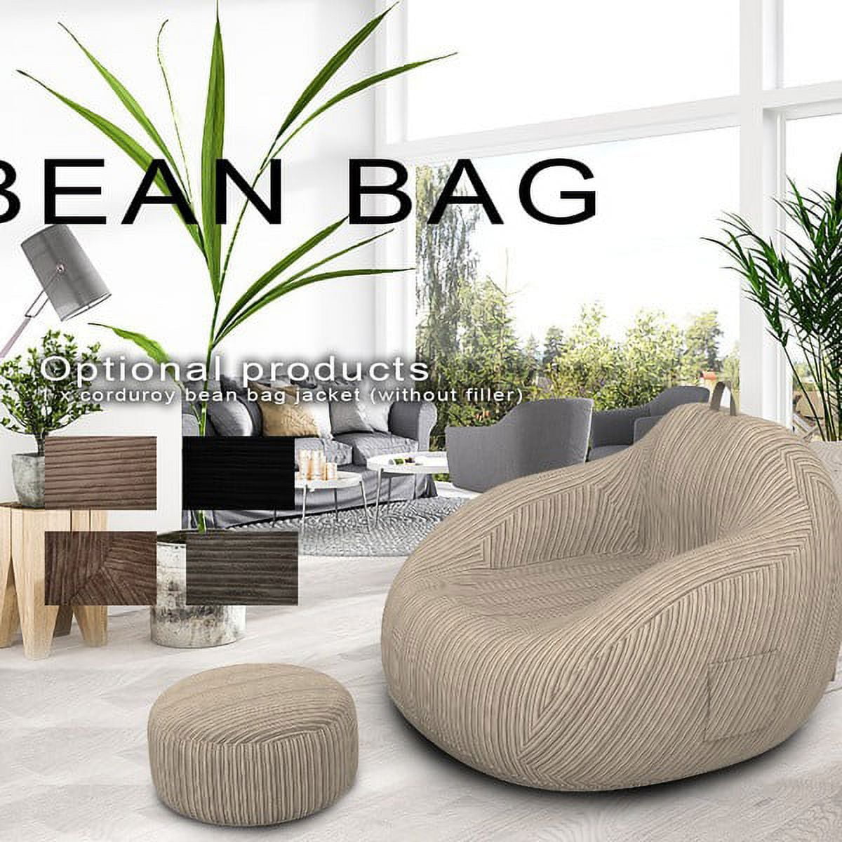 Corduroy Lazy Bean Bags Cover Sofa Chair Without Beans Luxuries Homes 4XL  Grey