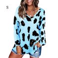 thumbnail image 2 of Haut pour Femme Imprimé Blouse à Manches Longues Haut Automne Col en V Ample Chandail à Enfiler, Bleu Ciel, P, 2 of 3