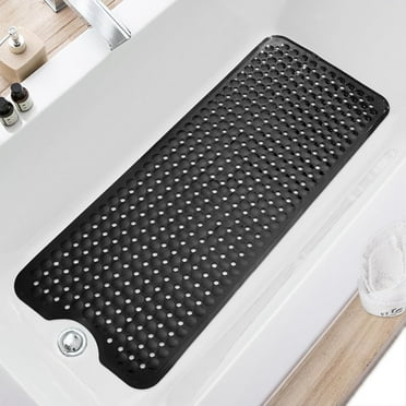 Bath Tub and Shower Mats, Non-Slip 40 x 16 Inch Extra Long Bath Mat, Machine Washable Bathtub Mat with Drain Holes, Suction Cups for Bathroom, Black