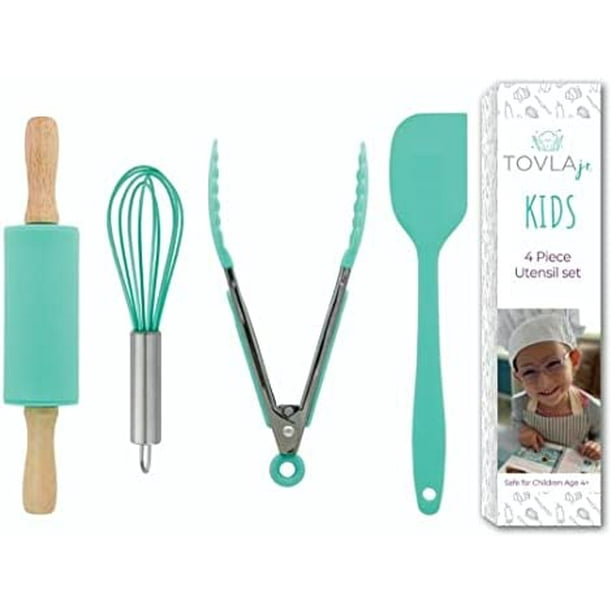 Tovla Jr. Kids Cooking Utensils Set - 4-Piece Kids Kitchen Tools - Safe Kids Baking Set - Food