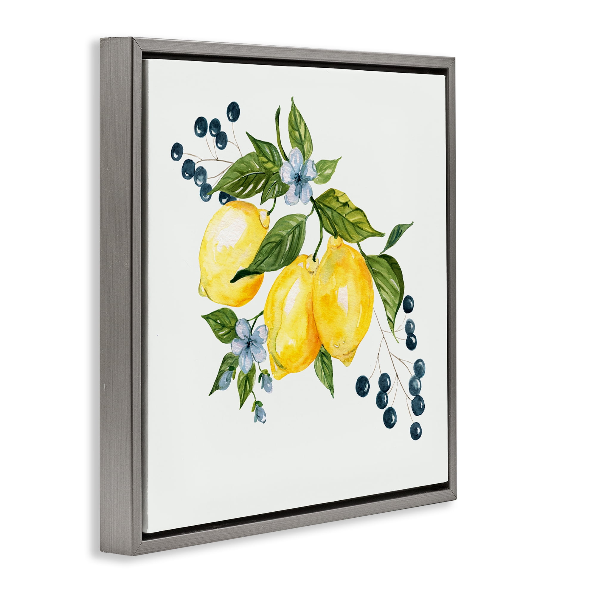 Stupell Industries Lemons with Blossoms & Berries Gray Framed Floater Canvas Wall Art, design by Livi Finn