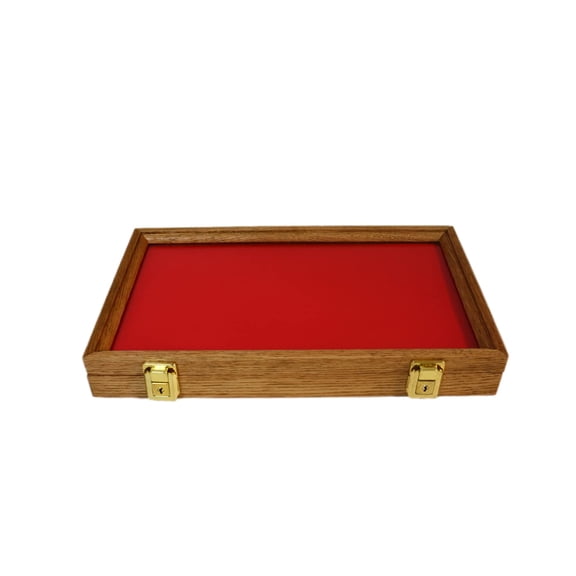 Wood Display Case for Collectibles, Knives, Arrowheads, Pins, Medals and More (16 x 9 x 2, Oak)