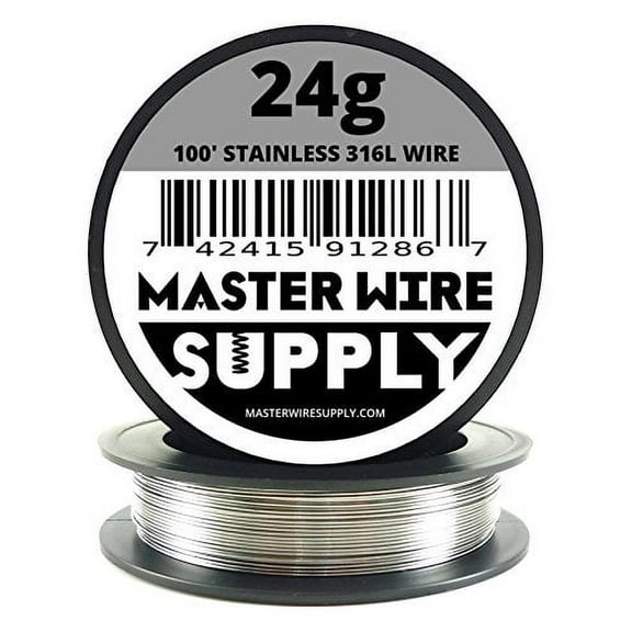 Master Wire Supply - Stainless Steel 316L - 100ft - 24 Gauge Wire - Made in the USA