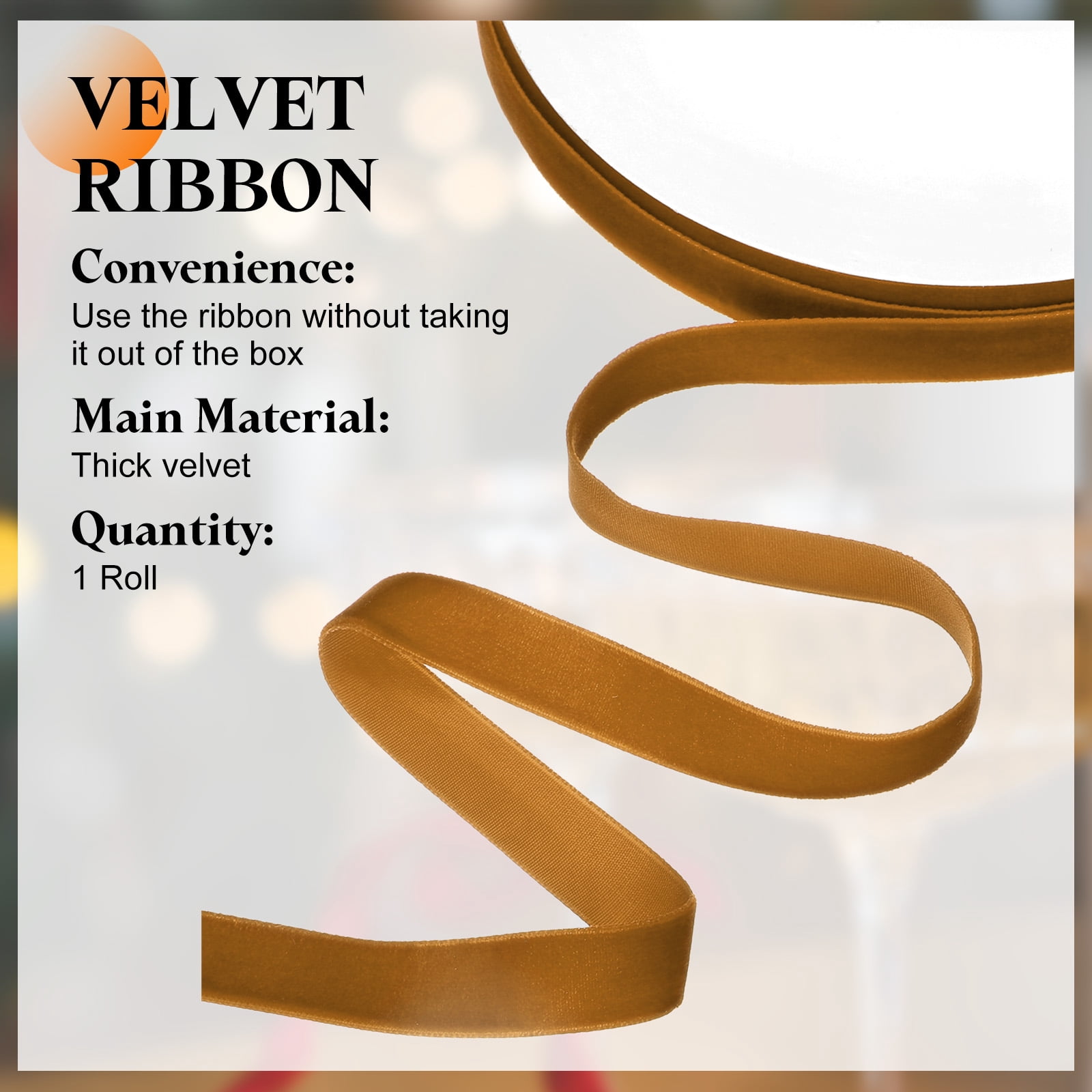 Uxcell Gold Velvet Ribbon 1" Wide x 25 Yards Vintage Roll for Gift Wrapping