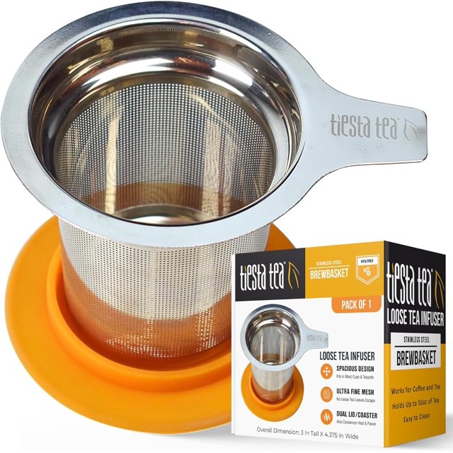 Tiesta Thé - Panier à Infusion, Infuseur de Panier à Thé en Acier Inoxydable pour Thé en Vrac / Infuseur de Thé Réutilisable avec Maille Fine, Infusions Chaudes, Thé Glacé & Café, Infuseur de Thé pour une Tasse - Contient 5 Onces