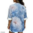 thumbnail image 2 of FKELYI Oriental Lotus Flower Blue Print Womens Faux Linen Shirt for Summer Top Shirts Roll Up Sleeve Design Casual Blouse for Ladies Beach Vacation Outfits, 4XL, 2 of 5