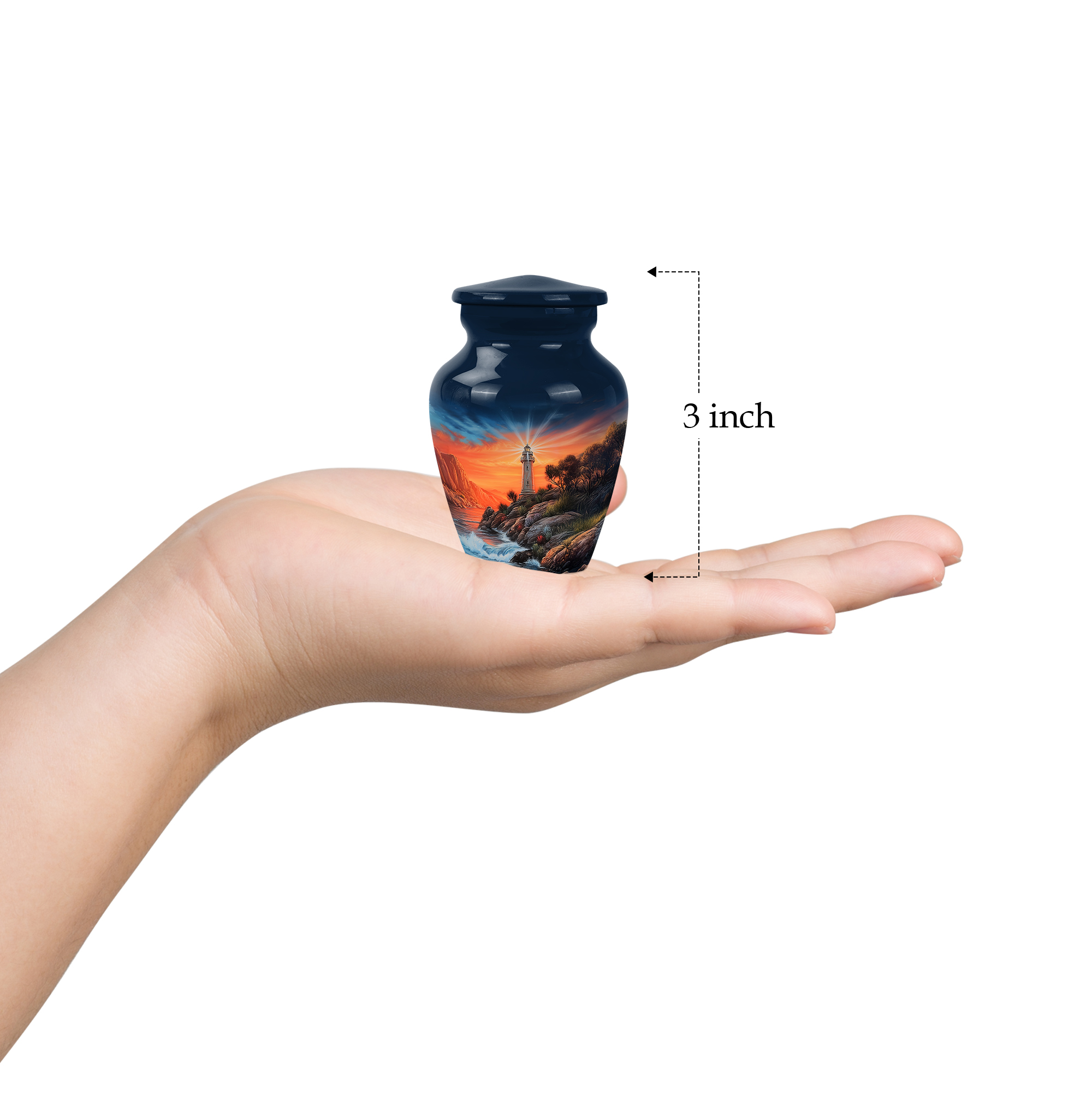 Lighthouse Keepsake Urns For Human Ashes For Boy, Orange Small Urn For Mom And Dad, Blue Keepsake Urns For Human Ashes Adult Female Small, Miniature 3 Inch