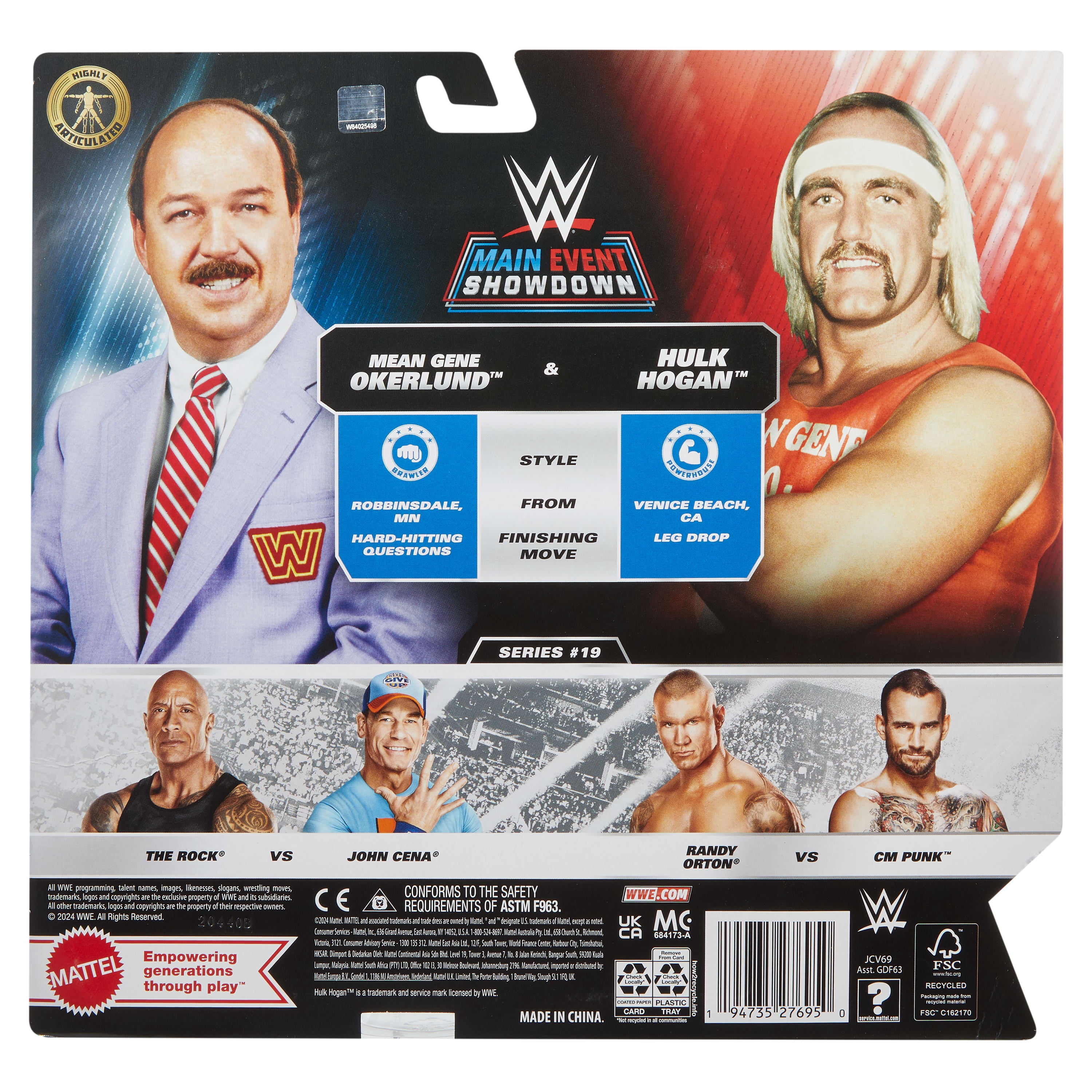 WWE Main Event Championship Showdown Hulk Hogan & Mean Gene Action Figures & Accessory, Series #19