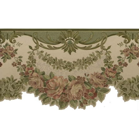 877702 Green Satin Rose Swag Green Wallpaper Border