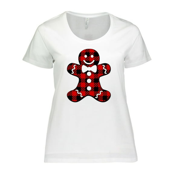 Inktastic Buffalo Plaid Gingerbread Man Women's Plus Size T-Shirt