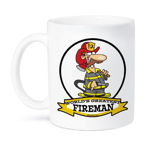 3dRose, Funny Worlds Greatest Fireman II Cartoon, 15oz Mug