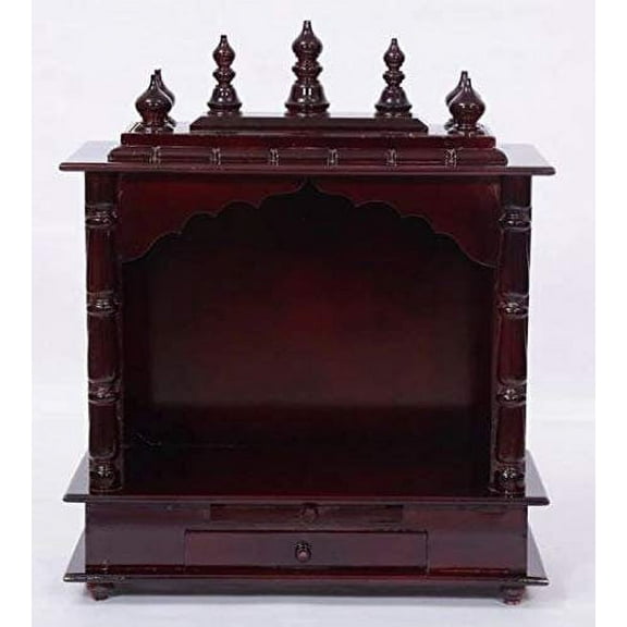 Wooden Brown Temple For Home / Designer Puja Mandir With Storage Cabinets / Pooja Mandap / Wall Hanging And Table Top Mandir / Pooja Devghar
