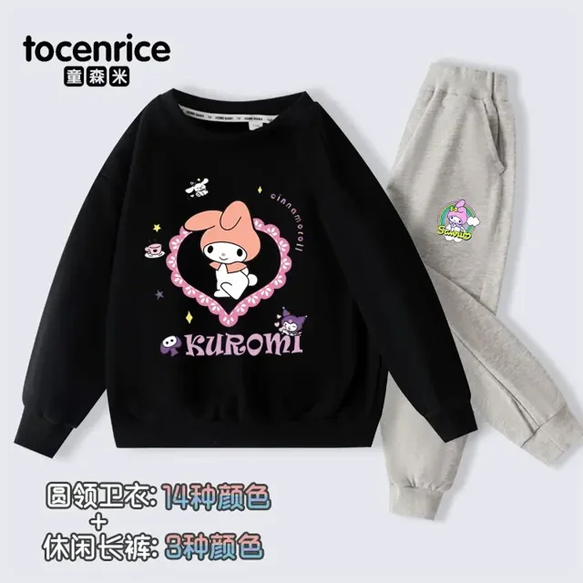 Sanrios My Melody Kuromi-Conjunto de ropa deportiva para niña, jersey de cuello redondo con estampado de corazón de amor, pantalones informales, Kawaii, cálido, regalo
