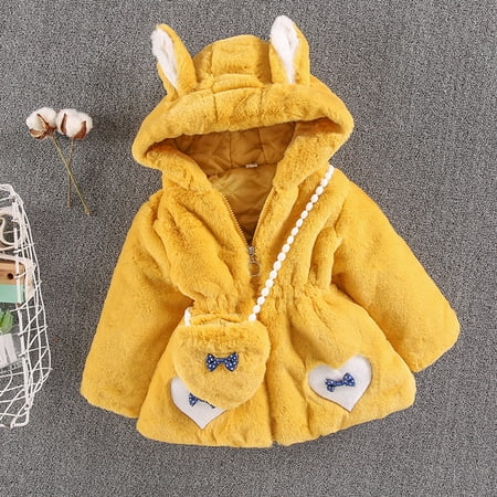 

ZHUASHUM Toddler Jacket Winter Children Long Sleeve Cartoon Hoodie Zip Up Keep Warm Clothes+Bag