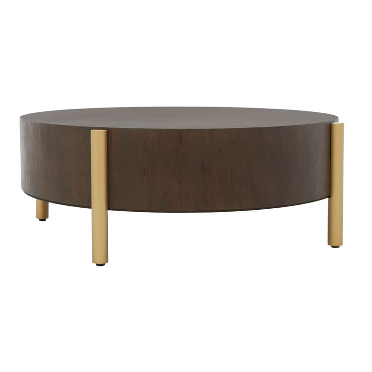 SAFAVIEH Diangela Gold Finish Solid Dark Oak Round Wood Coffee
