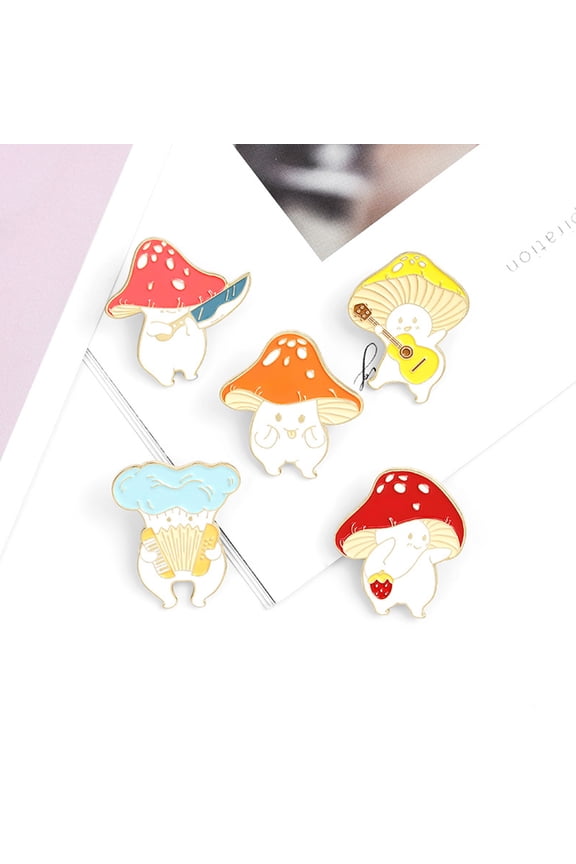 Cartoon Cute Mushroom Knife Guitar Enamel Student Brooch Pin Badge Jewelry Gift