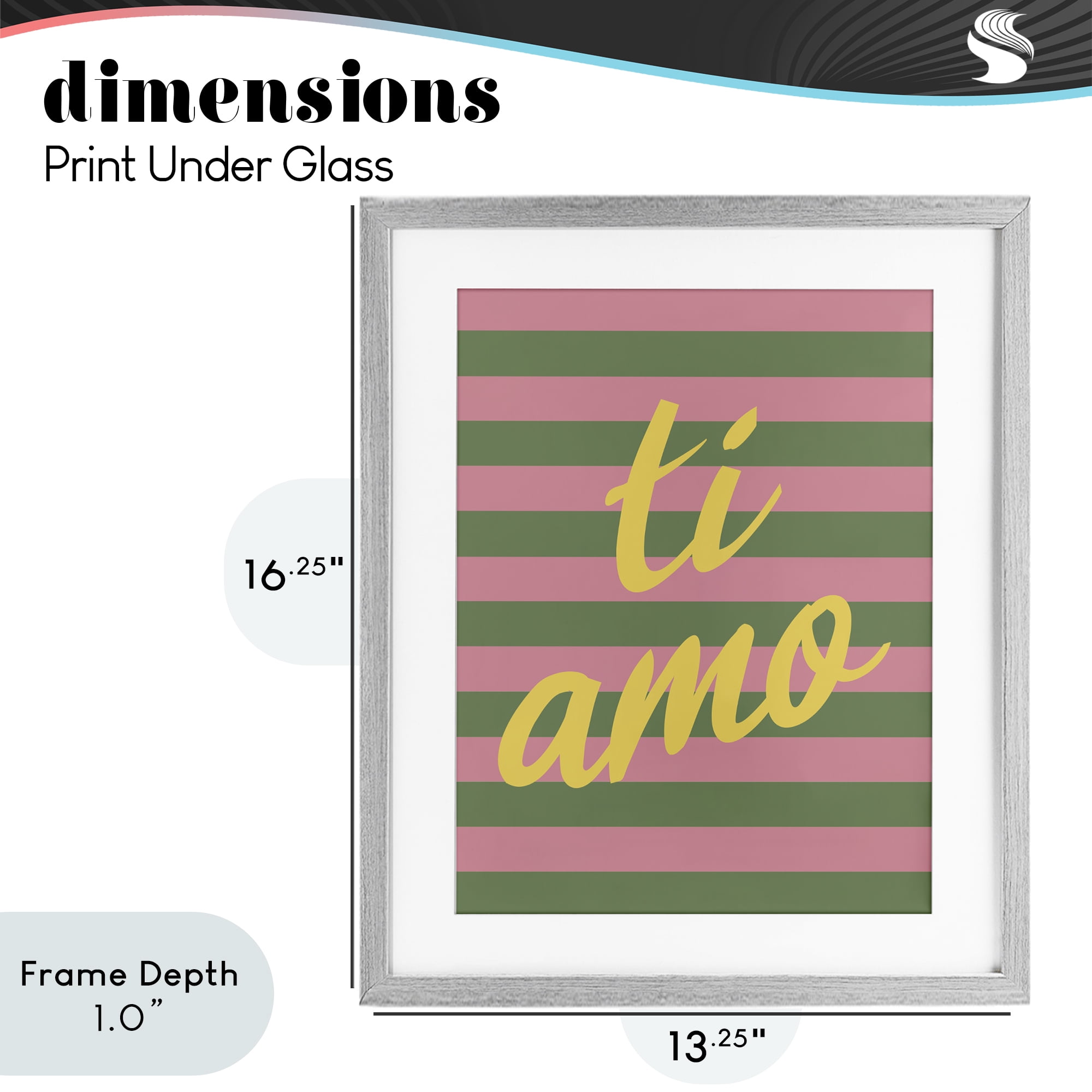 Stupell Industries Ti Amo Pink Green Stripes Gray Framed Print Under Glass, design by SD Graphics Studio