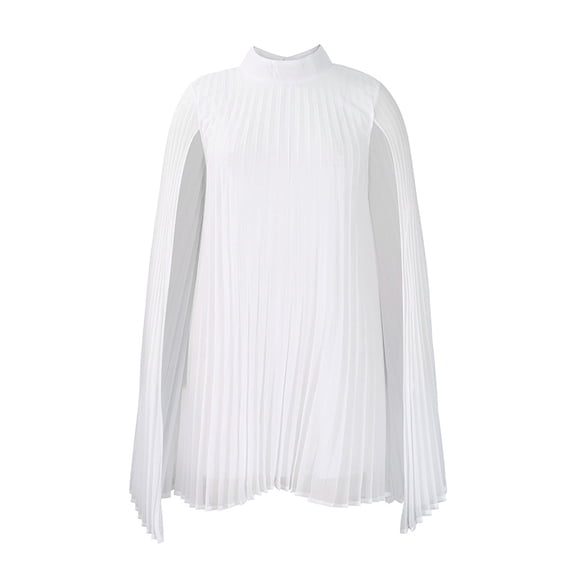 AURA Chiffon Midi Dress Cape Batwing Extra Long Sleeve Round Neck High Waist A-Line S-XXXL