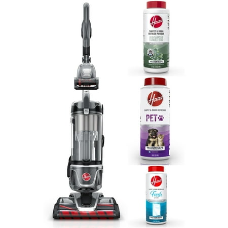 Hoover Upright Vacuum, WindTunnel All Terrain Bagless, Strong Suction & Hoover Carpet & Room Refresher Eucalyptus, Pet, Fresh Linen Scent Carpet Powder