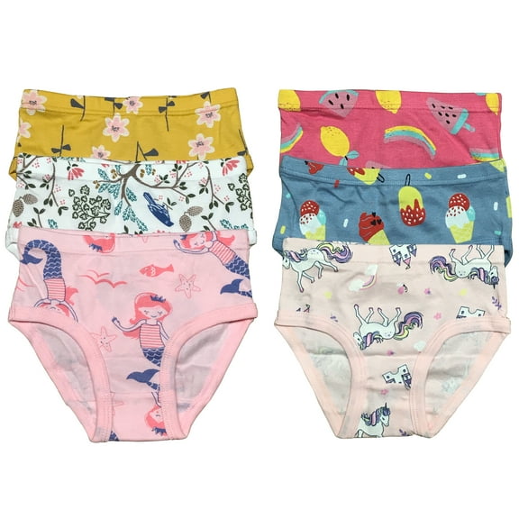 B&Q Comfortable Cotton Briefs for Toddler Little Girls - 6-Pack Assortment - Sizes 2T to 7T
